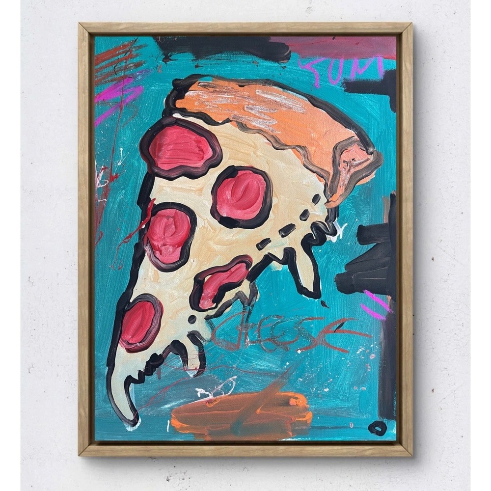Oman Hosea Original 11x14 Neo Expressionist Pepperoni Pizza Painting Canvas Art